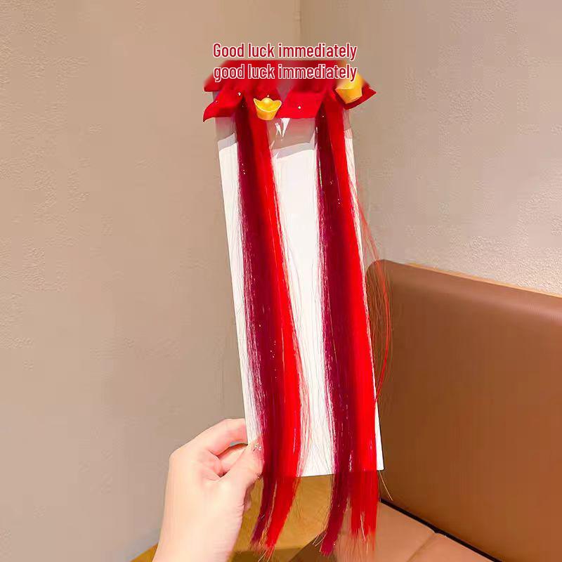 Children's Red Festive Braided Hair Clip - Safe, Non-Damaging Performance Hairpin for Girls