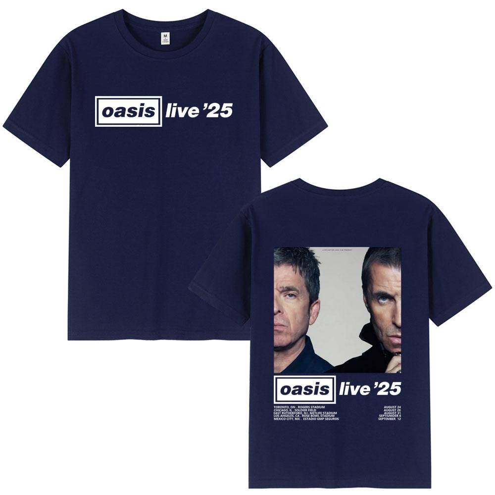 O-Oasis Live 25 Tour T-Shirts British Rock Band T-shirt Mens Clothing Cotton Casual Short Sleeve Tee Shirt Oversized Streetwear