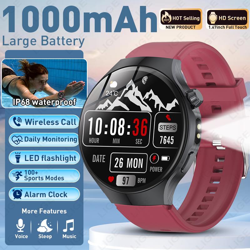 

New Smart Watch Man 1000mAh Long Standby Outdoor Smartwatch Men IP68 Waterproof Heart Rate Sport BT Call Big Battery Watch 1000mAh Big Battery красный