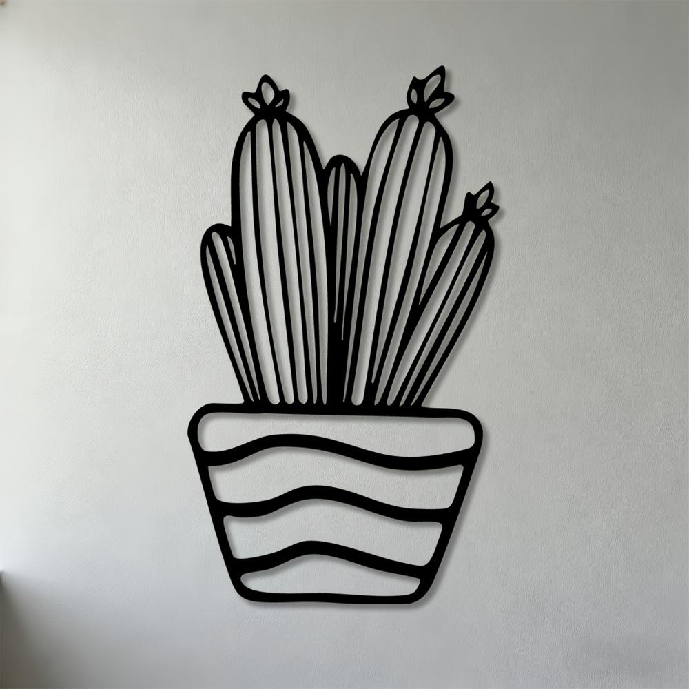 

1pc Cactus Metal Wall Art 2D Flat Sculpture for Living Room Bedroom Office Home Decor 30cm-11.81inch чорний