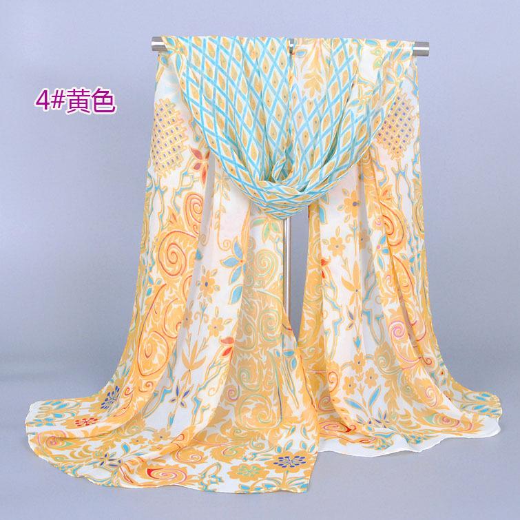 Eșarfă din șifon cu flori de păun pentru femei