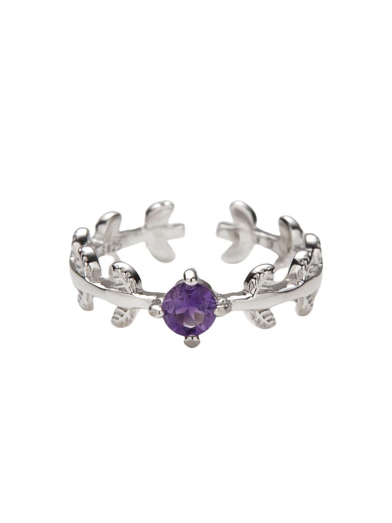 Non-Fading High-End S925 Sterling Silver 18K Gold Natural Amethyst Lucky Treasure Ring Women'S Simple Jewelry