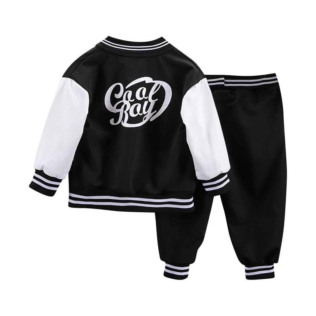 Children's Spring Round Neck Long Sleeve Baseball Jacket, Cardigan And Pants Set