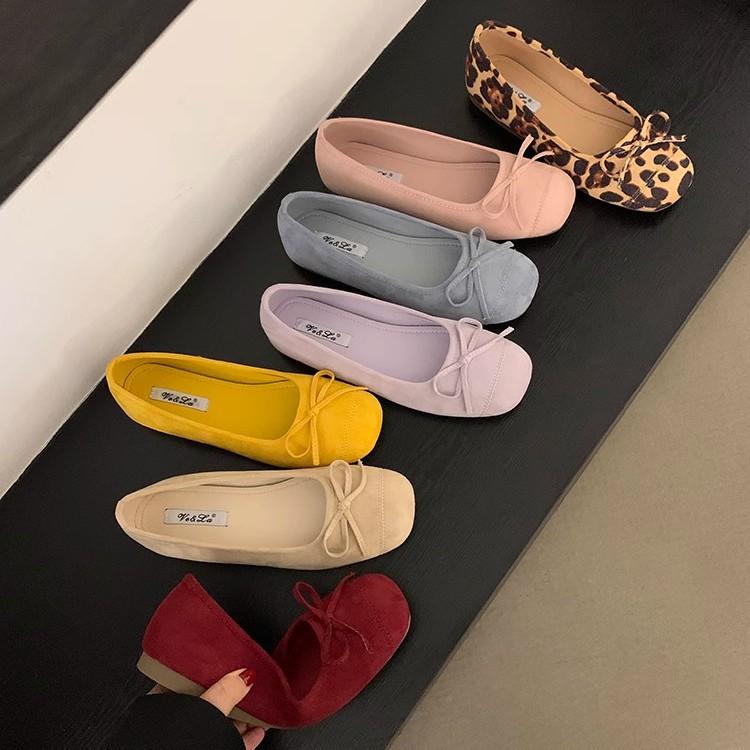 

Inner height increase suede square head grandma shoes ladyshoes women s 2025 spring and summer new ballet bow single shoes Doudou shoes 35 розовый