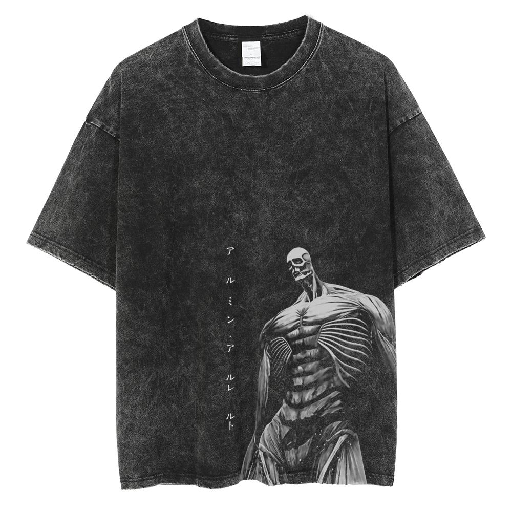 Eren Jager Attack on Titan Summer Streetwear Washed T-Shirt Anime Graphic Print TShirt Men Harajuku Cotton Oversize Vintage Tee