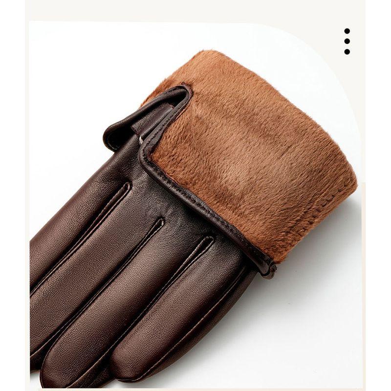 Winter Echte Schafsleder Handschuhe Herren Warm Samtgefüttert Vollfinger Touchscreen Outdoor Radfahren Fahren Motorrad Handschuhe