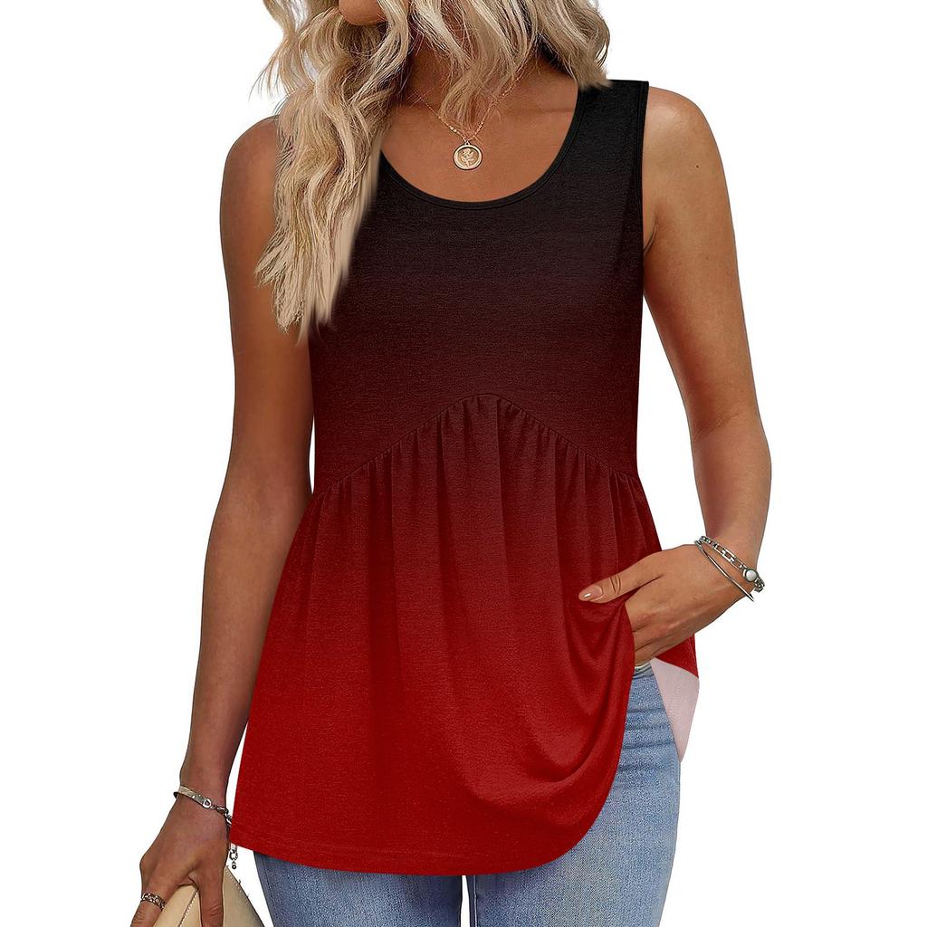 Square Collar Tank Top Women Print Tank Tee Casual Loose Fit Sleeveless Shirt