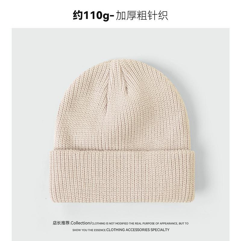 Autumn and winter solid color knitted hats for men and women, cold protection, ear protection and warmth, double-layer thickened wool hats