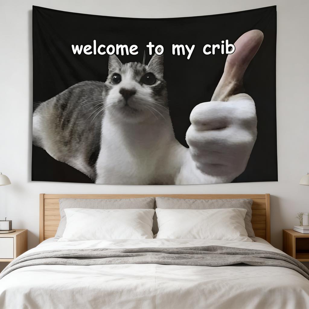 Reusable Cat Meme Tapestry Durable High Quality Multi-Size Flat Print Design Funny For Dorm Bedroom Living Room