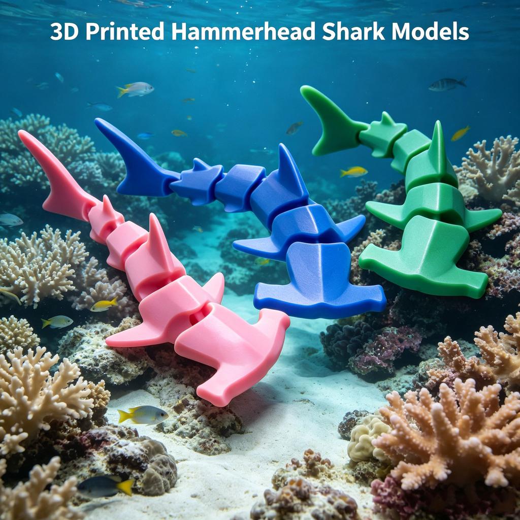 3D Printed Articulated Hammerhead Shark Model, Flexible Joint Sea Animal Figurine, Joints Creative Toy