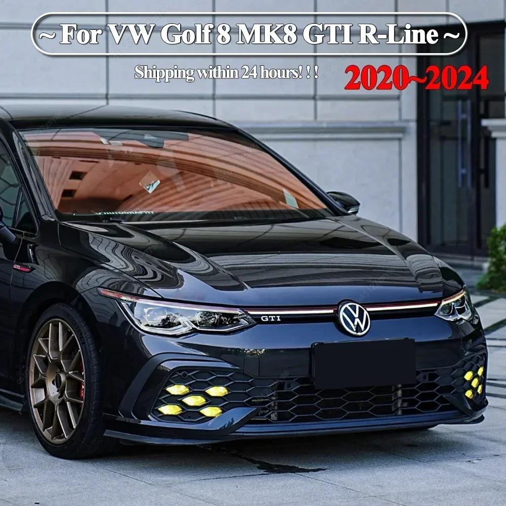 2Pcs For VW Golf 8 MK8 GTI R-Line 2020-2024 Car Front Bumper Side Splitter Spoiler Trim Fog Light Canard Black Body Kits Tuning