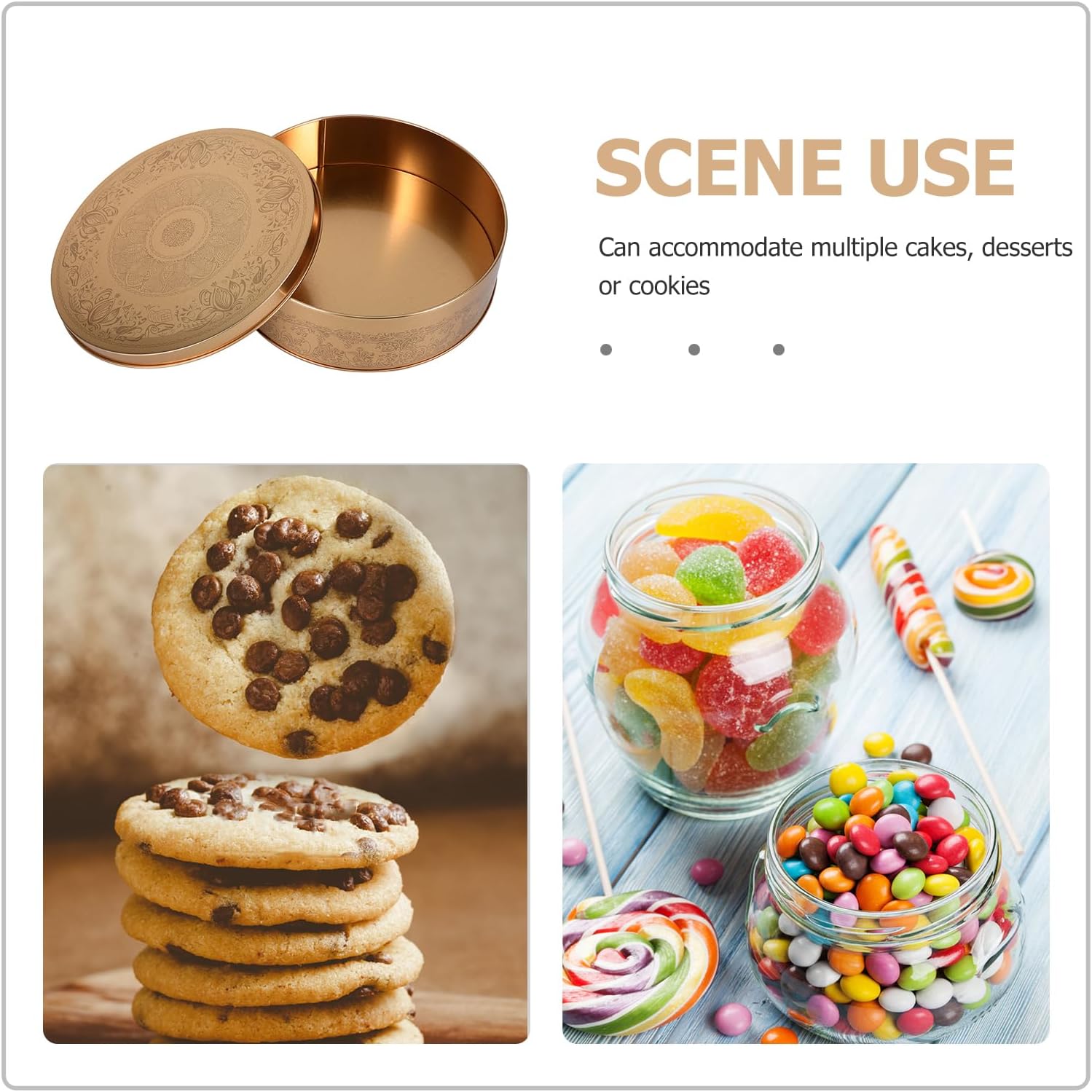 

Luxshiny Жестяная банка для печенья с крышкой Круглая золотистая жестяная банка для печенья Форма для выпечки торта Контейнер для хранения продуктов Коробки для печенья, конфет