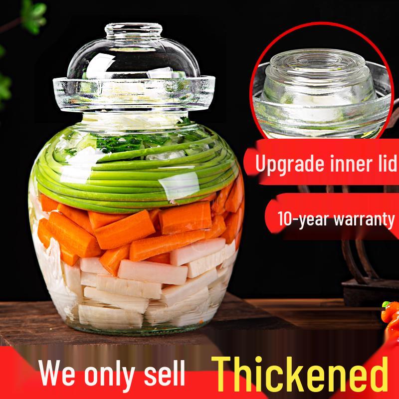 Verdicktes Glas-Gurkenglas mit Innendeckel für Sauerkraut, Kimchi und eingelegtes Gemüse