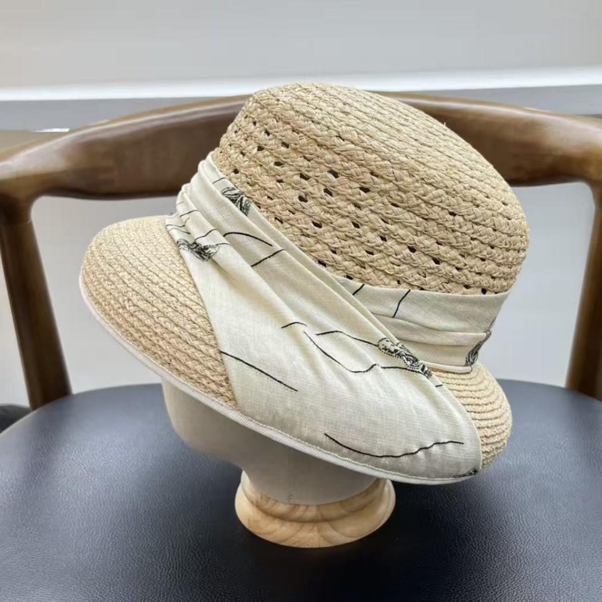 

High quality sun protection hat women s sunshade straw hat bow versatile Hepburn basin hat bucket hat M（55-58cm）