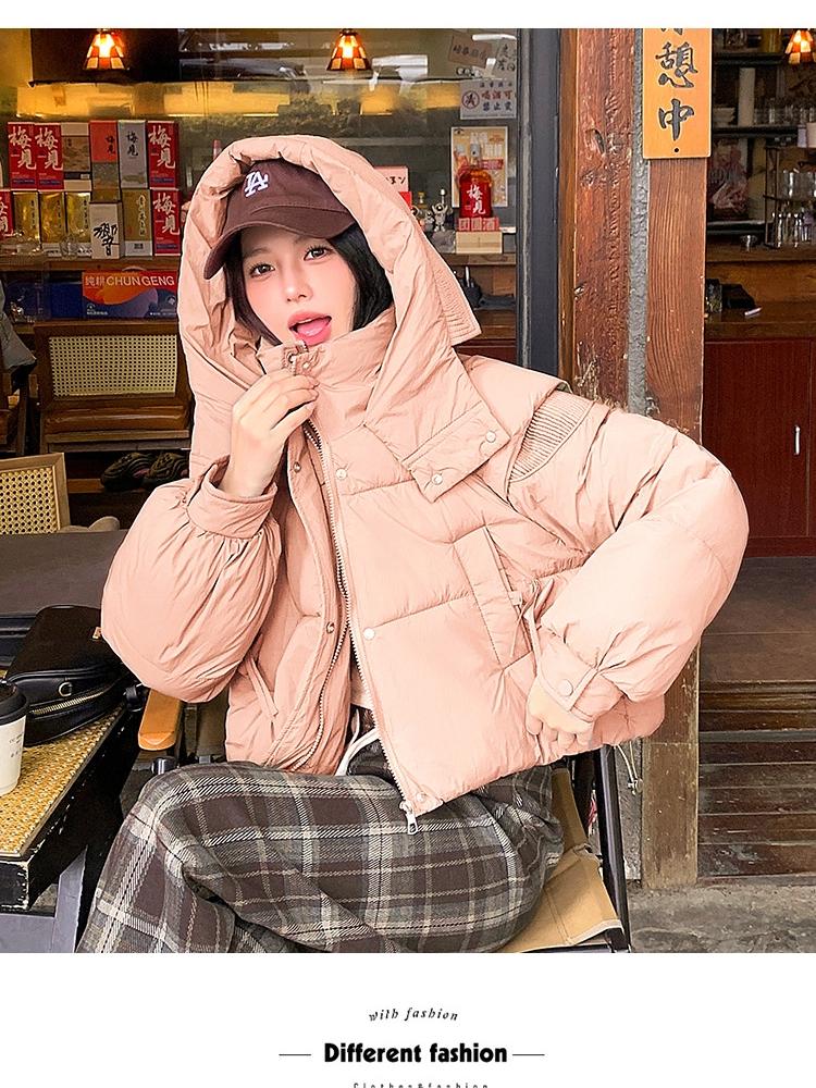 Dames Kort Hette Vindtett Tykk Varm Vinterjakke