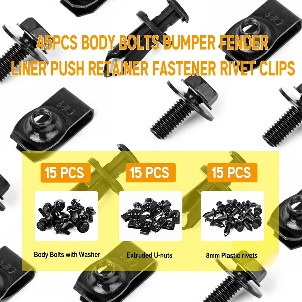 Xislet 45pcs Universal Style Engine Undercover Splash Shield Guard Body Bolt Bumper Fender Liner