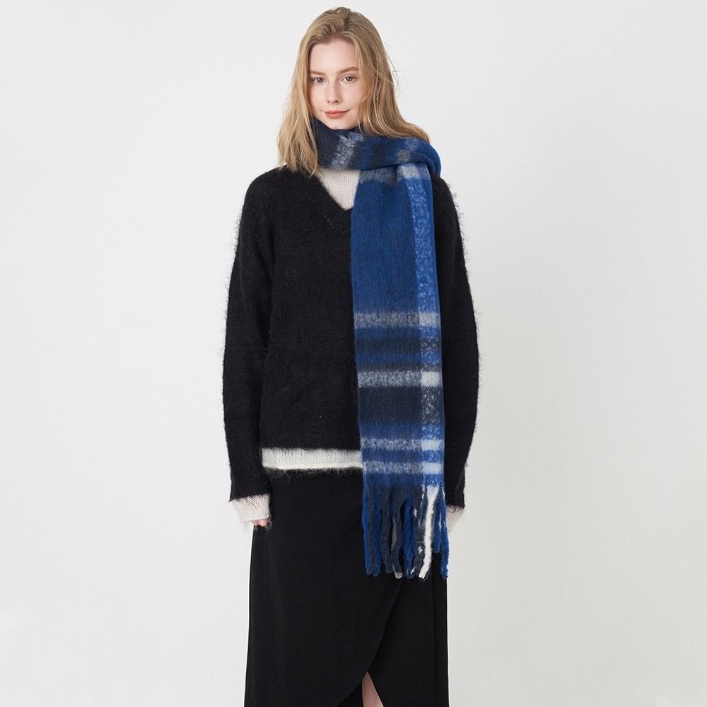 Plush Plaid Wool Scarf Tassel Cape Wraps Warm Winter Cashmere Scarves  Student