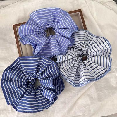 Koreanische Blaue Gestreifte Scrunchies für Frauen Große Elastische Haargummis für Mädchen Pferdeschwanz Gummiband Mode Haaraccessoires