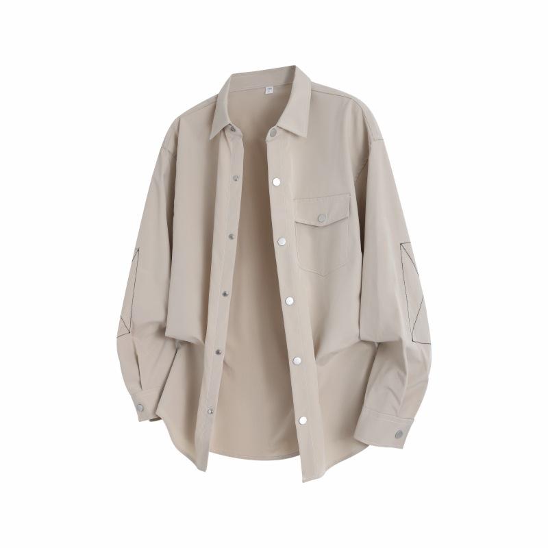 Spring And Autumn Men'S Solid Color Long Sleeve Shirt Men'S Lapel Shirt Jacket