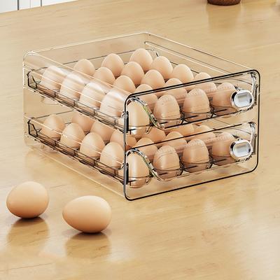 Multifunctional Transparent Egg Storage Box Clear Plastic Time Scale Egg Holder Pull Out Stackable Egg Container Home Kitchen