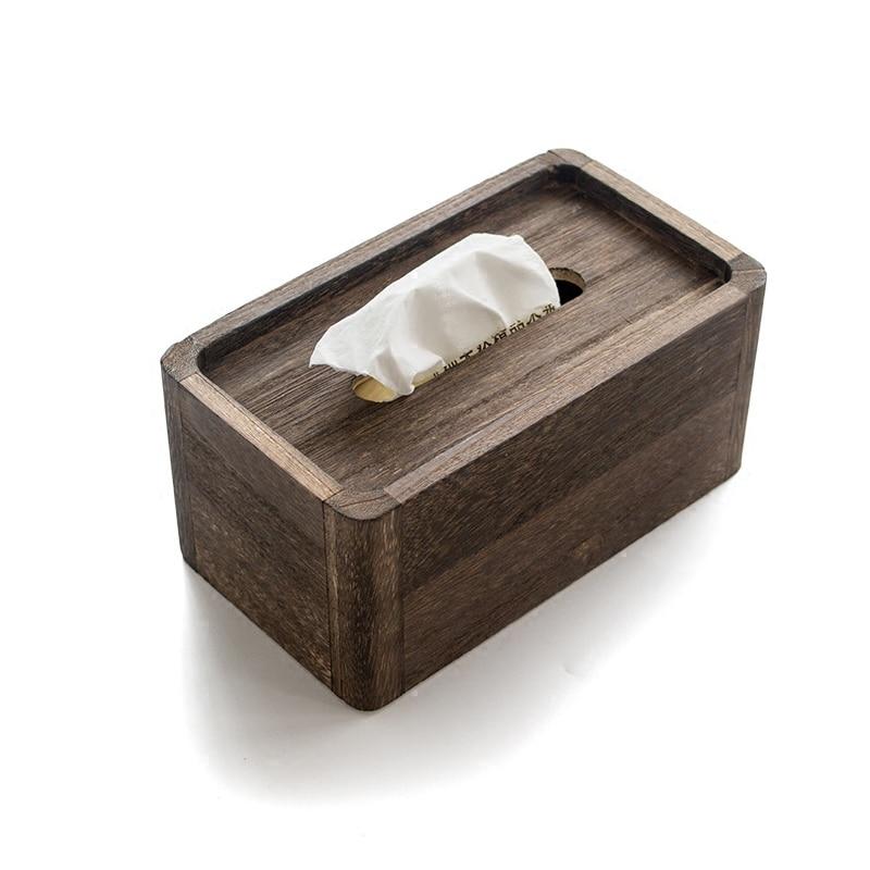 

Wooden Paper Box in Roll Simple Solid Paper Box Home Napkin Retro Burned Wooden Paper Box | Napkin Boxes