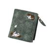 Fashion Cowboy Style Wallet Cat Embroidery Pattern Large Capacity Buckle Phone Pocket Bag Coin Purses for Women Men