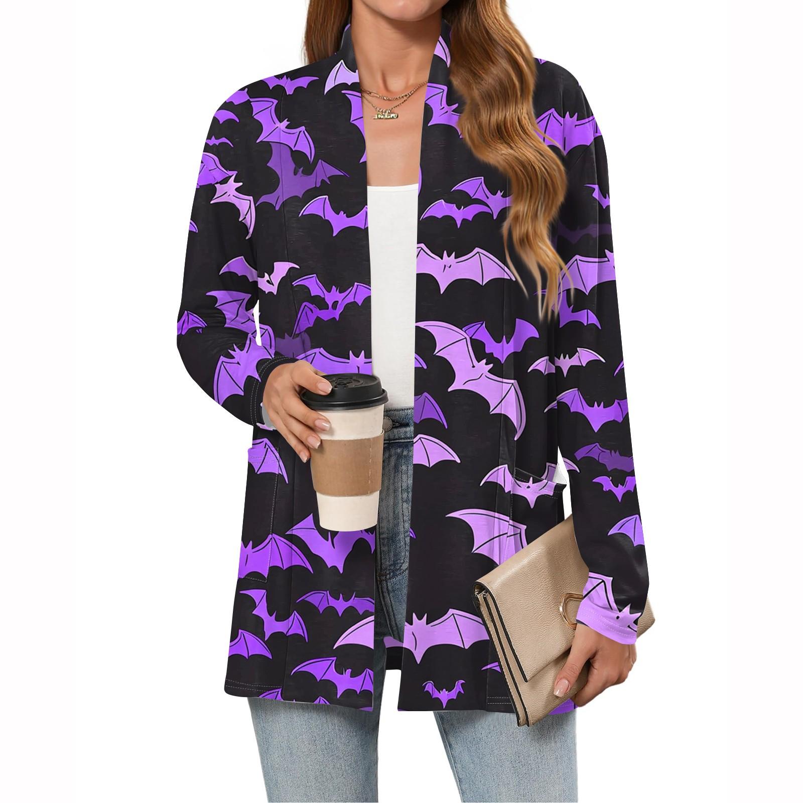 

Женские легкие кардиганы с открытой передней частью, с длинными рукавами, повседневные, свободные, тонкие кардиганы с карманами XL фиолетовый