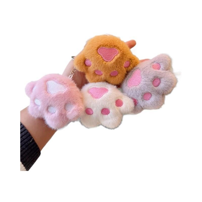 Cat Claw Keychain Plush Toy With Silver Chain For Bags And Keys