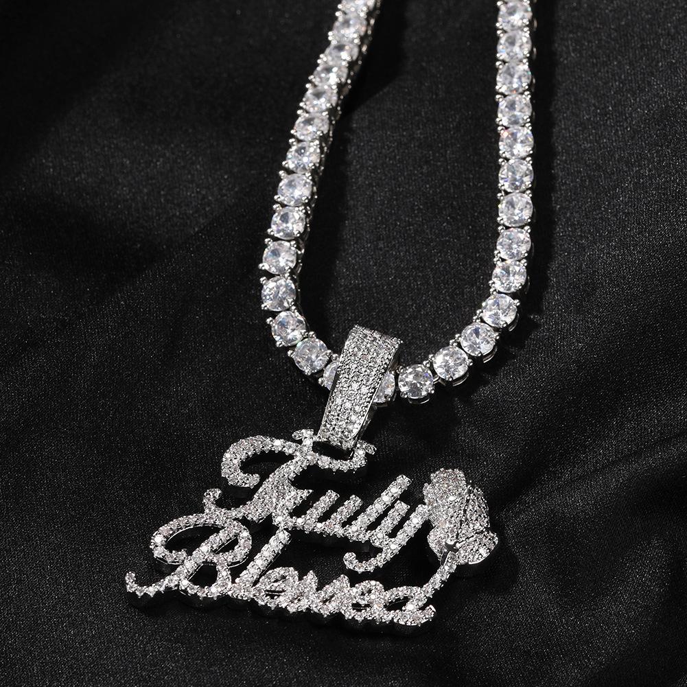 Hip Hop Street TrulyBlessed Letter Full Diamond Pendant Prayer Hand Necklace Factory