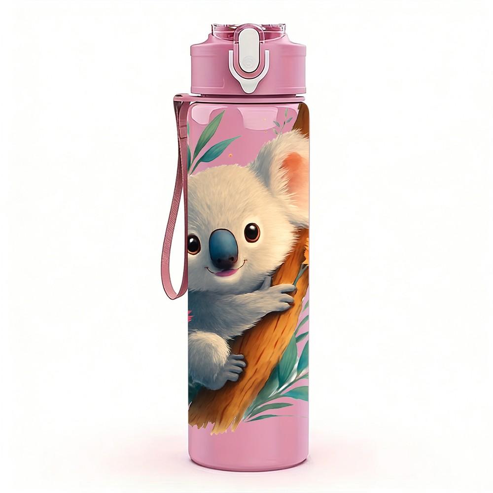 1PC Koala Bear Eucalyptus Leaf Print 750ml Color Plastic Sports Water Bottle Leakproof Flip Straw Lid Suitable for Sports Office Home Use
