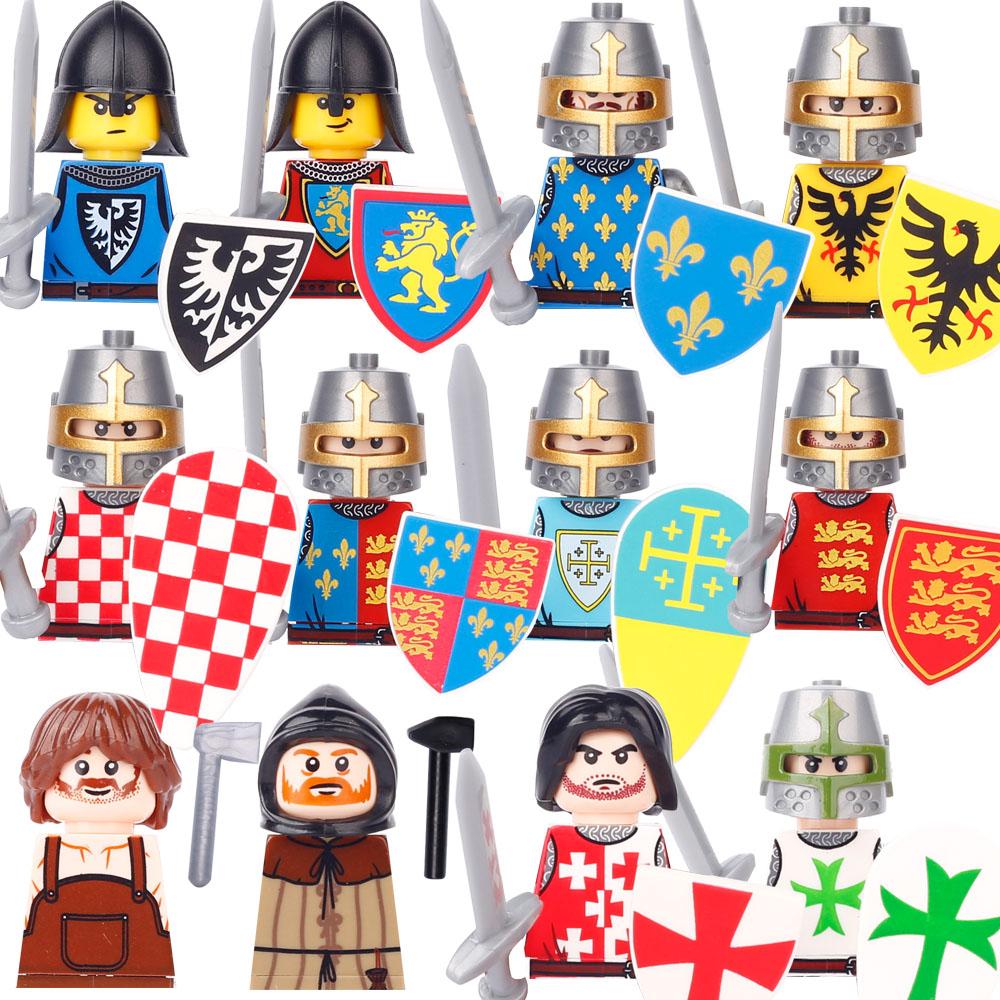 MOC Medieval Knight Castle Figures Building Blocks Weapon Wolf Swordsmen Guard Bow Arrow Shield Flags Warhorse Toys Gifts S002