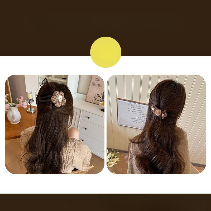 Autumn and Winter Milk Coffee Color Wool Flower Duck Beak Clip Hairpin Half Hair Women Fashion Clip