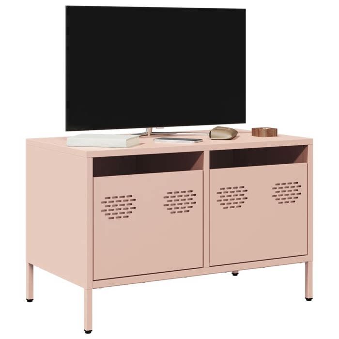 VidaXL Meuble TV rose 68x39x43,5 cm acier laminé à froid, support TV, buffet TV, armoire hifi, banc TV, armoire en métal, 851233