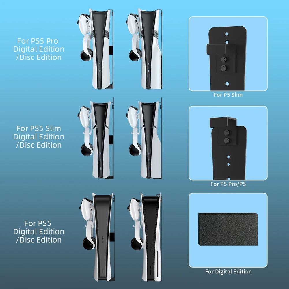 For PS5 Pro/PS5 Slim/PS5 Host Wall Mount Bracket with Controller Headset Hook Controller Headset Display Holder Game Accessories
