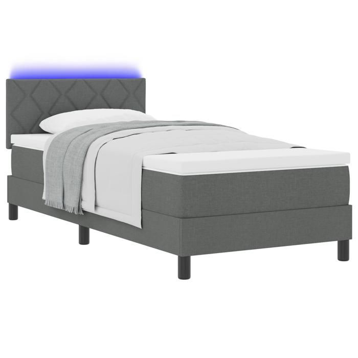 VidaXL Lit à ressorts avec matelas et LED gris foncé 90x190 cm Tissu 3342248