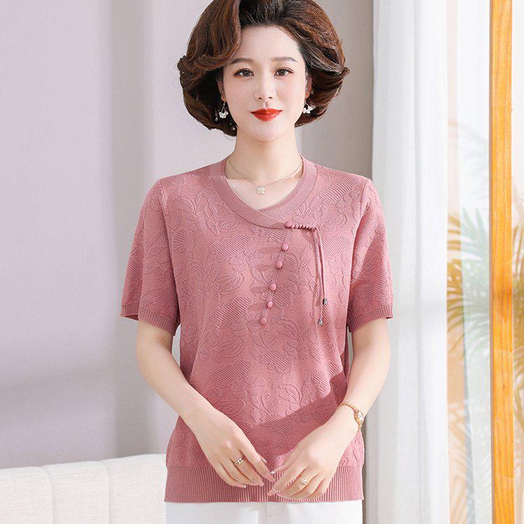 

Stylish Women s Summer Short-Sleeve Knit Top - Round Neck, Loose Fit 2XL (115-140 lbs)