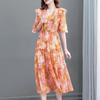 Long Dress Female Summer Loose Thin Waisted Printed Casual Vacation Seaside Skirt