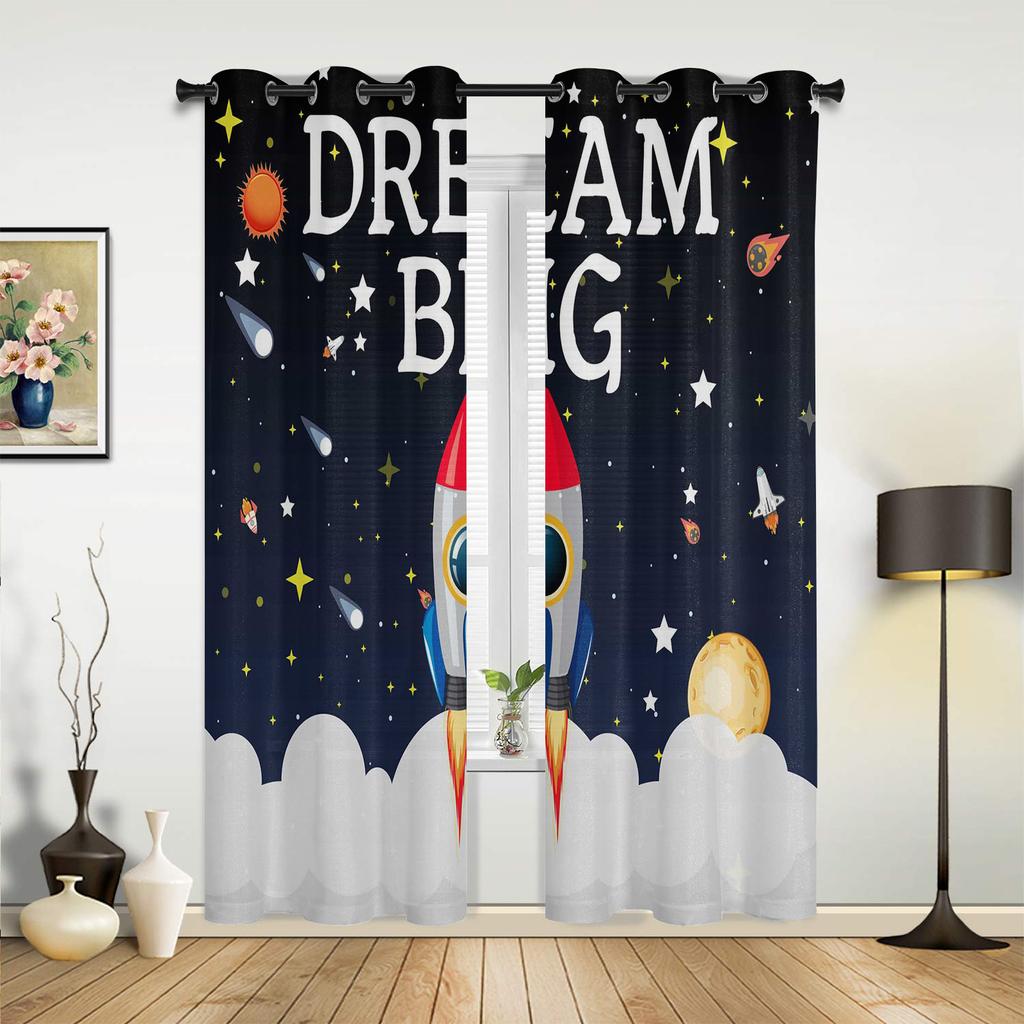 Kosmos Statek Kosmiczny Rakietowy Zasłony do Sypialni Salonu Draperie Kuchnia Pokój Dziecięcy Zasłona Okienna Nowoczesny Wystrój Domu