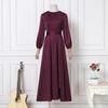 Women's Elegant Round Neck Lantern Sleeve Tie-Waist Slimming Robe Dress