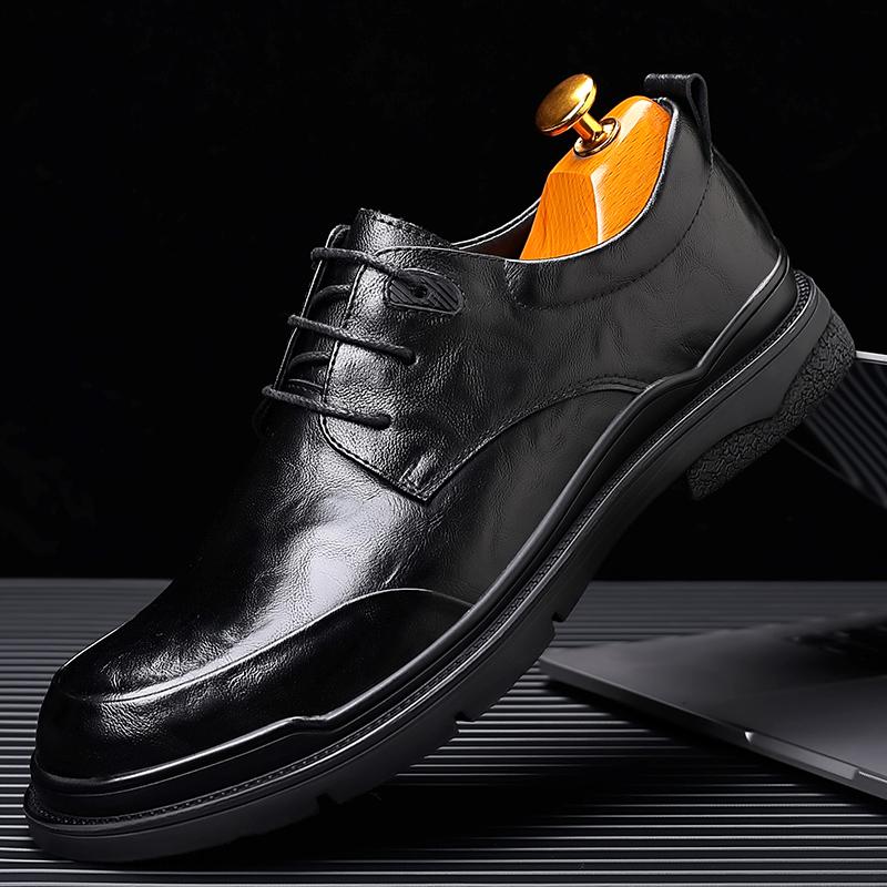 Fashion New Fashion Spring Men Leather Flats British Style Breathable Male Formal Shoes Casual Round Toe Thick Bottom Business Man Shoes