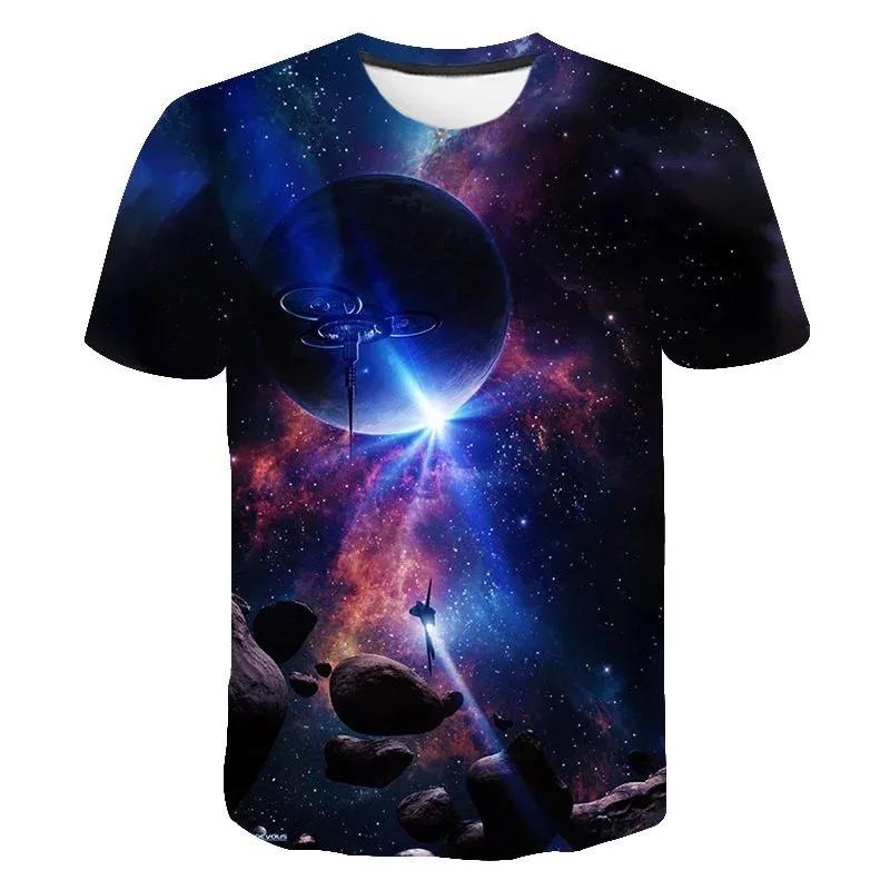 Children's Space Planet 3D Digital Printed Boys' Fashionable and Comfortable Round Neck Short Sleeved T-shirt