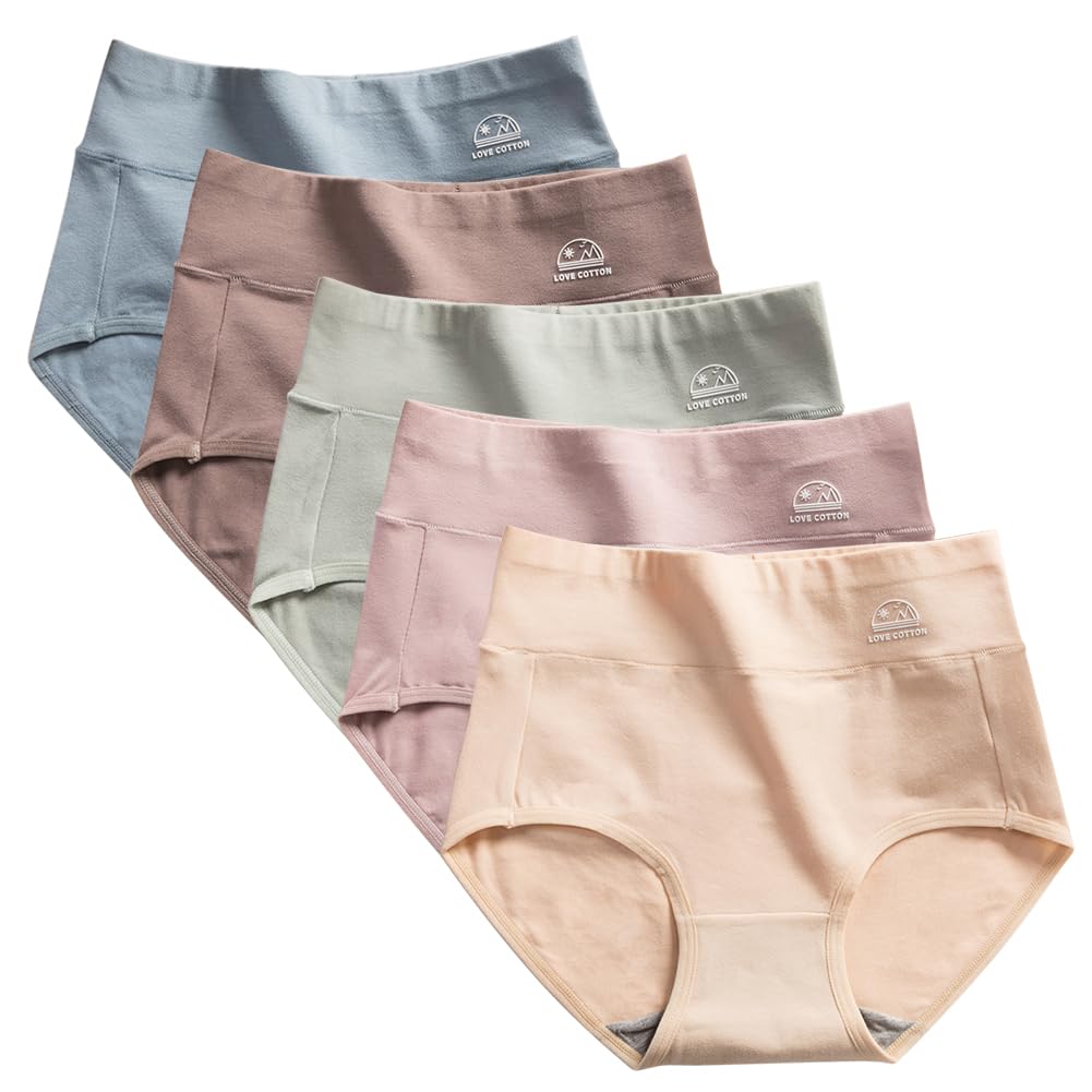 TDIOSN Underwear Deep Sizes B and Women's Panties, Cotton, Fit, Non-Constricting, Soft, Sweat-Absorbent, Breathable, Flattering, (5-Pack, L)