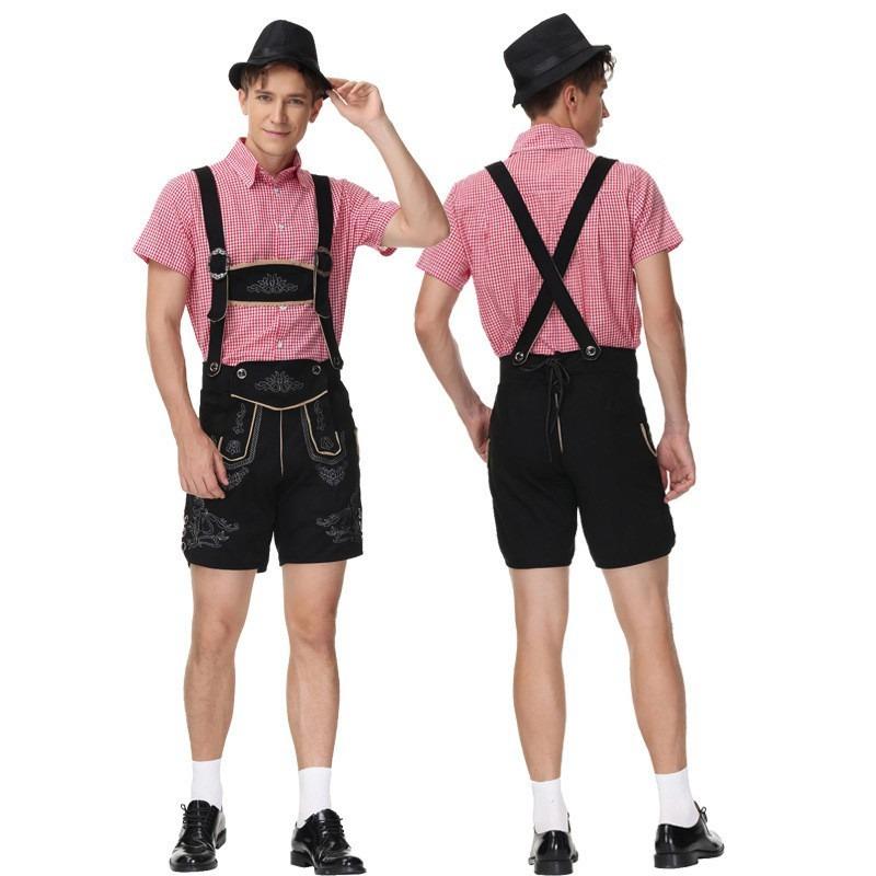 Halloween Oktoberfest Traditional Costume Men's Plaid Shirt Suspenders Beer Costume Party Costume