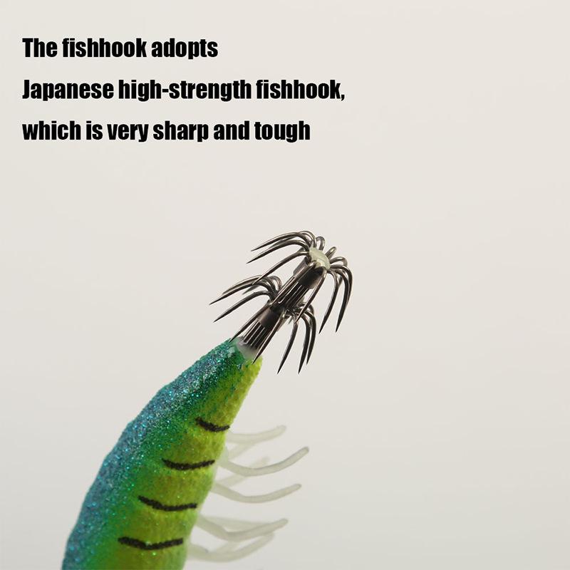 Verstärkter Black King Kong Schirmhaken Leuchtender Tintenfischköder, Simulation Holzgarnele, Langsam sinkend, 8g, 12g, 19.5g für Meeresangeln.