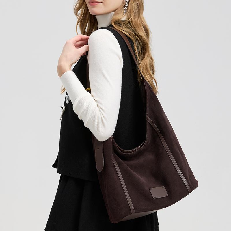 Ladies Suede Cow Genuine Leather Underarm Bags Women Soft Cowhide Vintage Shoulder Bag Female Fashi Luxury Designer Handbags