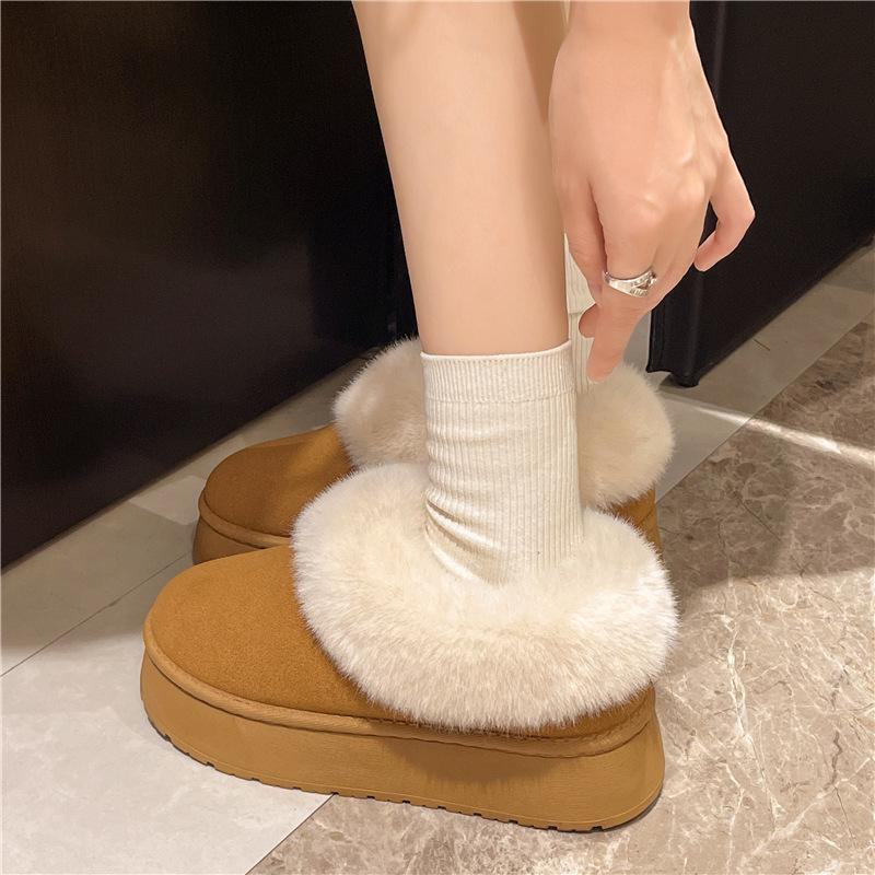 Damen 2024 Samtgefütterte Schneestiefel - Rutschfeste, Dicksohlige Pelzstiefel für den Winter