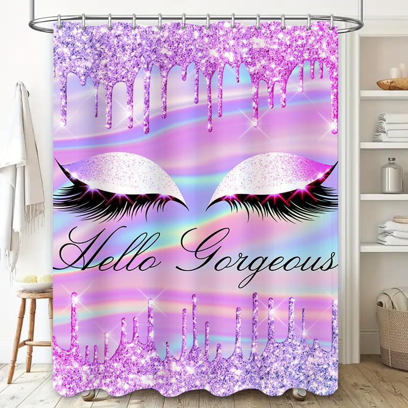 Glamorous Eyelash Shower Curtain Pink Glitter Hello Gorgeous Bath Mat Decoration for Bathroom Accessories Set Home Decor Waterpr