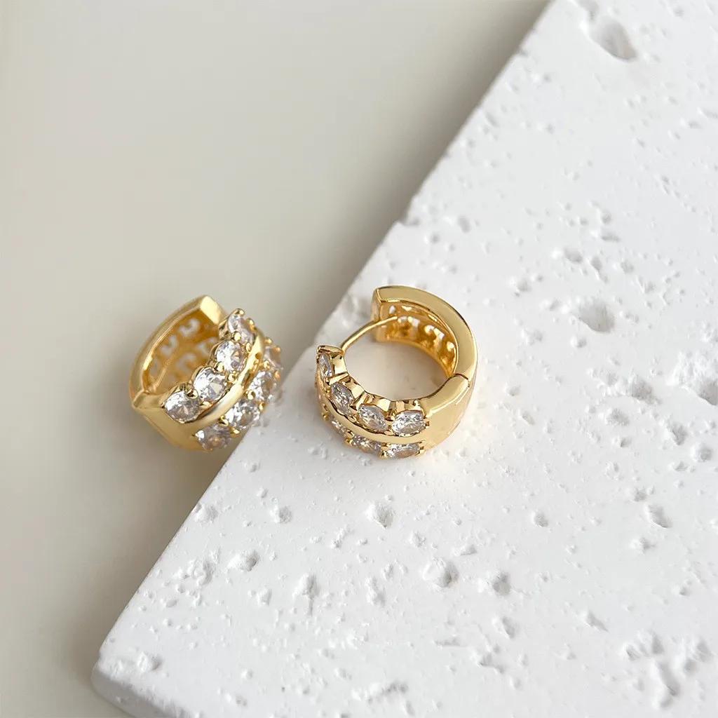 Korean Fashion Gold Color Zircon Hoop Earrings For Women Retro Geometric Statement Copper Metal Earrings Trendy Jewelry Gifts