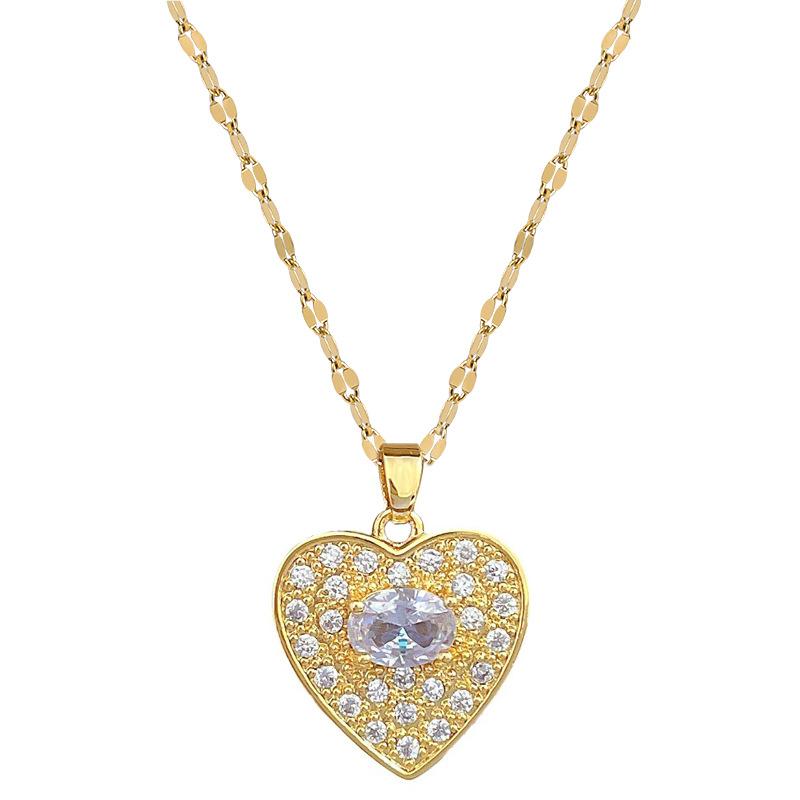 Full Diamond Love Light Luxury Temperament Gorgeous Full Diamond Necklace Female Versatile Collarbone Chain Titanium Steel Chain