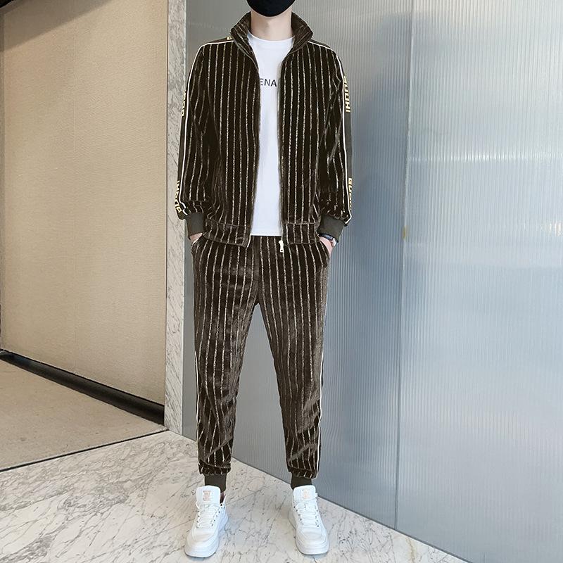 

Флисовый и плотный костюм мужской весна-осень новый красивый модный спортивный свитер комплект из двух предметов 4XL